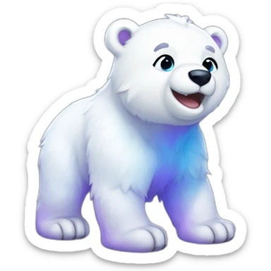 anime polar bear cub with blue and purple highlights and white smile sticker