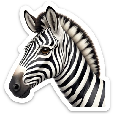 Cinematic Noble Zebra Portrait Emoji, Poised and regal, with a lean, elegant build, a long, graceful equine snout and striking fur of bold black and white stripes, deep-set soulful piercing eyes, Simplified yet sharp and sophisticated features, highly detailed, glowing with a soft, dignified glow, high shine, intelligent and graceful, stylized with an air of savannah chic, focused and attentive, soft glowing outline, capturing the essence of a watchful and confident equine that feels as though it could gallop out of the screen with effortless authority! sticker