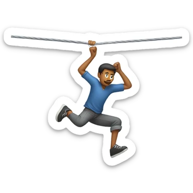 Person hanging off wire from a tree sticker