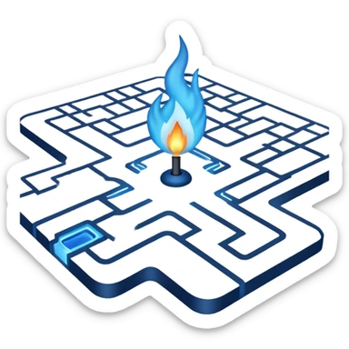 a map with a glowing blue flame on the x and networking paths sticker