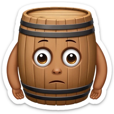 Wooden barrel with sad eyes and little feet  sticker