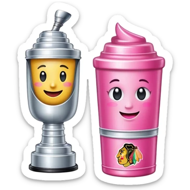 happy emoji with sparkly lip gloss next to a Stanley cup sticker