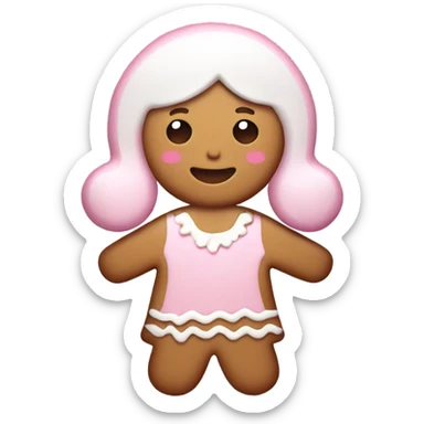 gingerbread cookie in the shape of a girl with light pink and white icing sticker