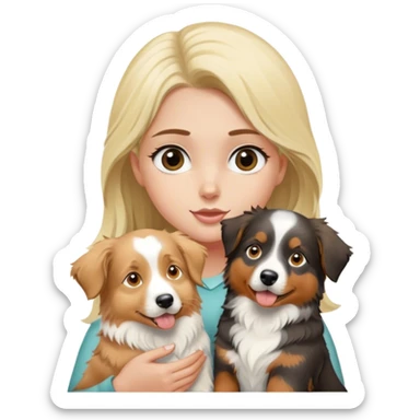 Blonde girl holding two australian shepherds sticker