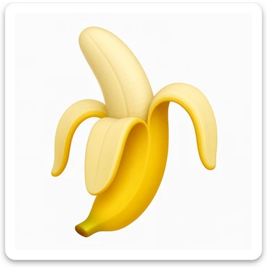 Make a banana emoji exactly like the reference image, in iOS emoji style. Peeled banana, realistic shape, bright yellow, smooth and shiny. The style should resemble the iOS emoji style. sticker