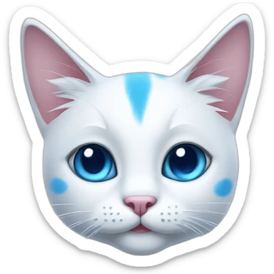 cartoon white cat with a blue spot on his left side and a blue ear sticker