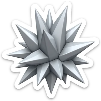 "iOS-style 3D emoji: single irregular jagged spike cluster in light gray and white, sharp edges, subtle glossy reflections, dynamic angles suggesting sudden impact; no circles, no faces, no text, abstract only sticker