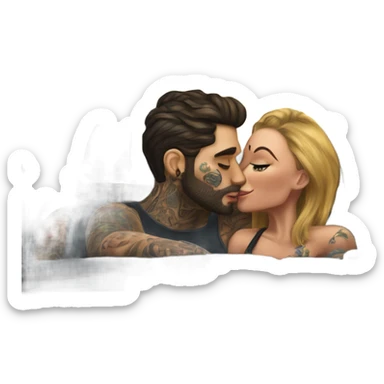 Hyper Realistic gorgeous woman and handsome tattooed man kissing in the front seat of a car sticker