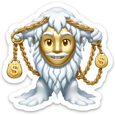 Snow elemental shaped more like a human—think tall, jointed limbs, maybe even facial expressions made of snow flaunting money wearing gold rope chain sticker