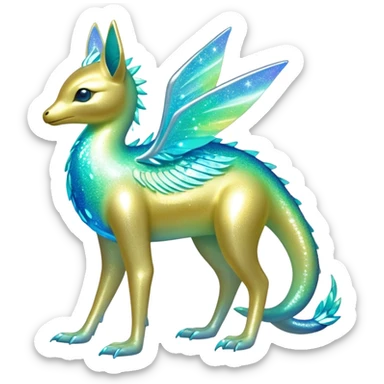 Shiny Exotic Nebulae Colorful Neon-colored Glittery Ethereal Sparkly Iridescent Amaura-Aurorus-Fakémon-hybrid-creature (full body)  sticker
