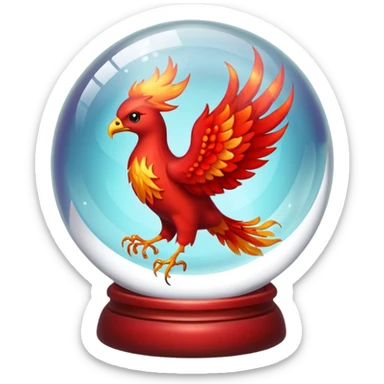 A red fiery phoenix inside a transparent crystal ball with no stand sticker