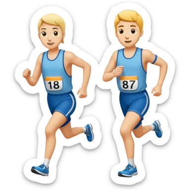 two people in a footrace wearing bib numbers sticker