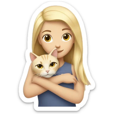 Blonde girl snuggling beige cat sticker