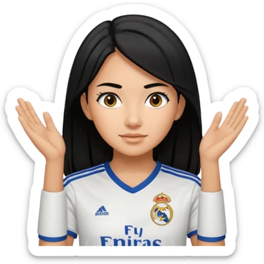 A girl with black hair wearing a real madrid jersy  sticker