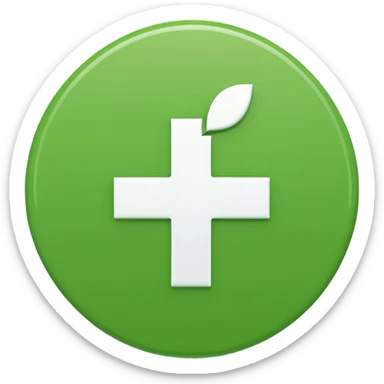 pure white plus sign centered on a solid green circle, apple emoji style, slightly larger plus sign sticker