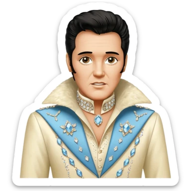 cinematic realistic aesthetic brilliant divine lighting, oil paint  -  An aging Elvis Presley in a glamorous ivory costume with a collar encrusted with diamonds sticker