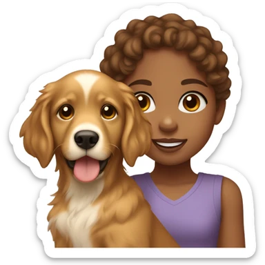 Light brown skinned girl with loose brown curly hair with a golden retriever puppy sticker