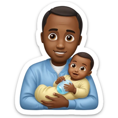 Sean “Diddy” Combs with baby oil and a very small infant and he’s pouring the baby oil on the baby and they have a scared face they’re really scared while diddy is happy sticker