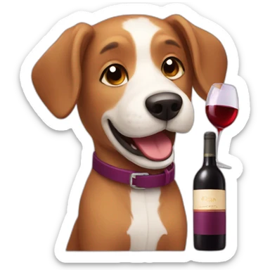 dog drinking wine sticker