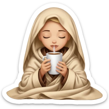 Light skin girl inside a blanket sipping coffee eyes closed sticker