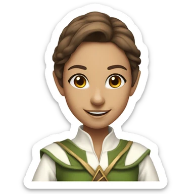 smiling, Noble female Elf with no Elf ears and brown hair and white uniform sticker