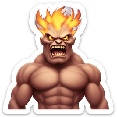 A very scary human Monster with Big muscle arms and flaming eyes  sticker