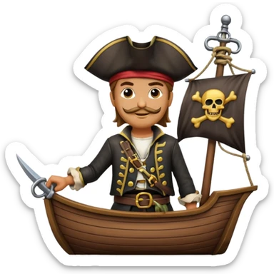 create an emoji of pirate capitan on the bow of the ship in epic posture, pirate style sticker