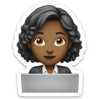 young office woman working behind laptop sticker