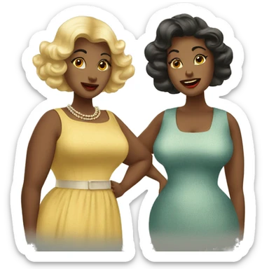 two plus size women, vintage, retro sticker