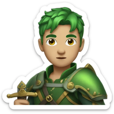 Green short hair boy with scar on his left eye and three swords sticker