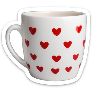 Taza de ceramica blanca con corazones rojos  sticker