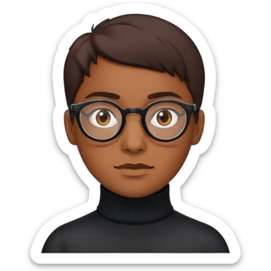 nerd emoji, brown eyes, glasses, and black turtleneck sticker