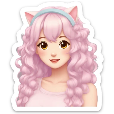 Gorgeous pastel anime girl with blushing face and hair garnitures and pretty hair and cat ears aesthetic trending style sticker
