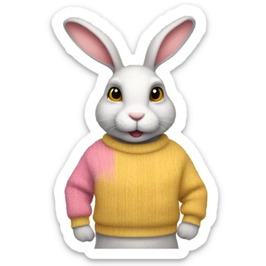 Rabbit wearing sweater yellow pink sticker