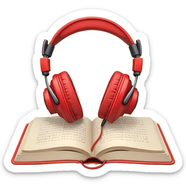 Red headphones laying on a closed red book emoji sticker