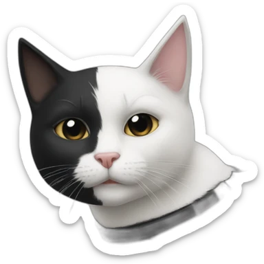 White and black cat wearing a full face black batman mask sticker