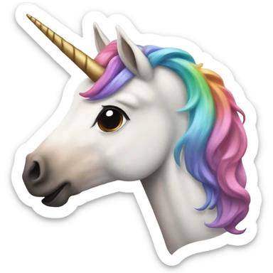 A unicorn that has all colors on its hair except for black and brown and white  sticker