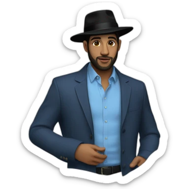 Hasidic Man in blue button down shirt, blazer, black fedora sticker