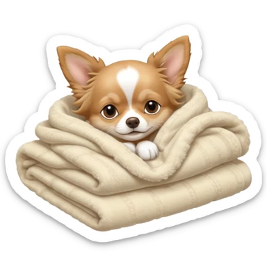 Long haired chihuahua, beige, no white on head, with white chest and white socks, sleeping cutely under blanket sticker