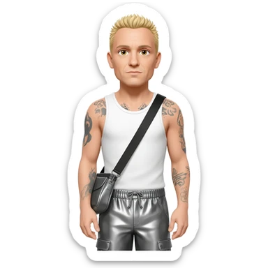 Chester Bennington with blonde hair, white tank top, grey metallic baggy pants sticker