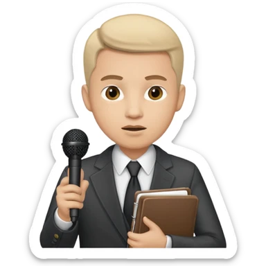 male corrupt reporter holding his microfone and notebook sticker