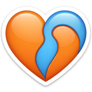 Half blue half orange heart split vertically sticker