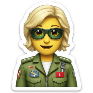 Blonde military Pilot with green uniform which is has a Turkish flag on right arm, pilot badge on chest, wearing sunglasses   sticker