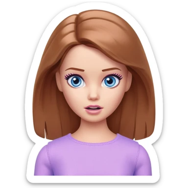 Barbie girl Chestnut Shoulder-length hair and blue eyes is In pale purple clothes a Feels terrified sticker
