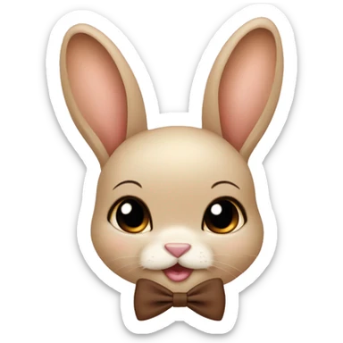 Biege Baby bunny with coquette brown bow on face sticker