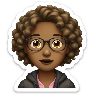 crying girl with medium length curly hair and glasses, brown skin  sticker