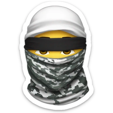 A person masked with a white and black shemagh and wearing military clothing  sticker