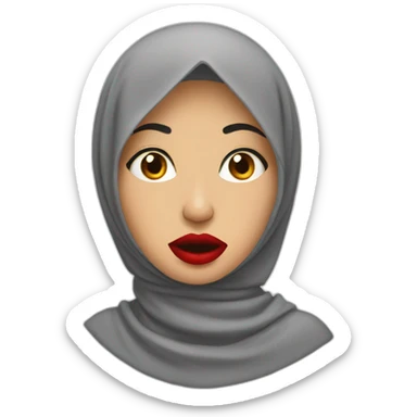 Malay women wearing grey hijab with red lipstick with shocked face sticker