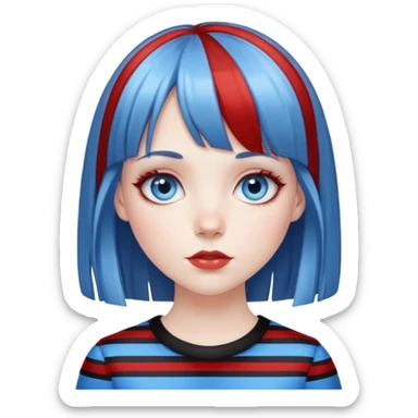 Pale girl with blue eyes, red and black striped hair with bangs sticker