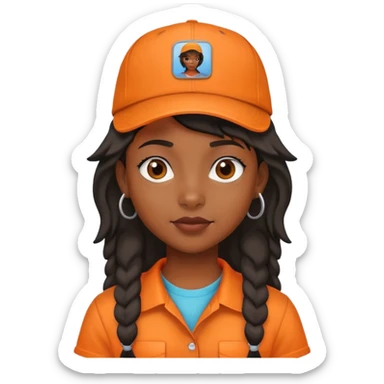 Black girl with mullet and a cap on in an orange shirt  sticker